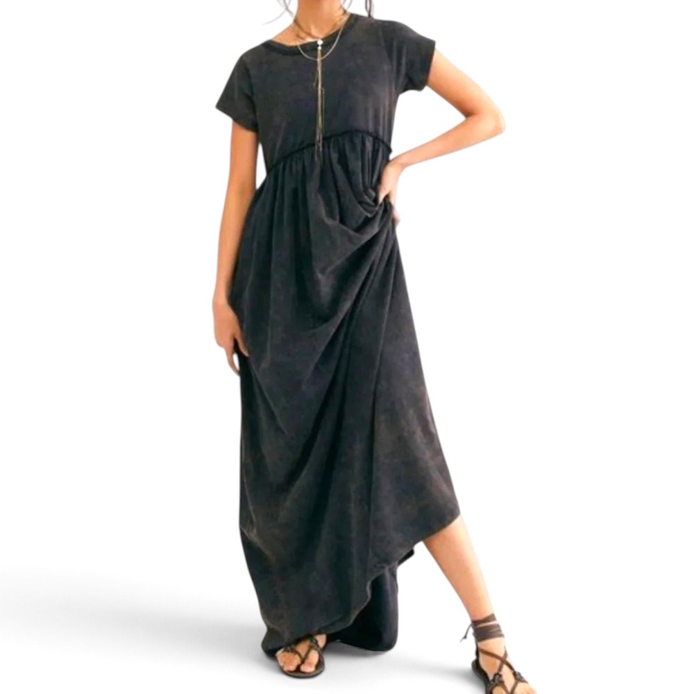 Free People Black Short Sleeve Maxi Dress